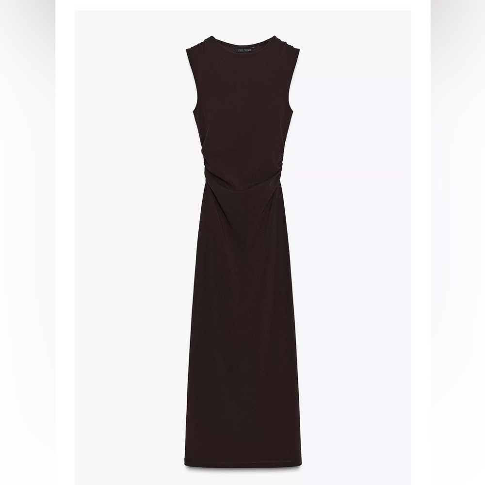 MIDI DRESS BROWN w/ BLACK & GOLD HARDWARE - SIZE SMALL